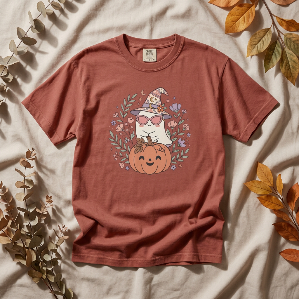 Cute Witch Cat with Pumpkin T-Shirt | Halloween Cat Graphic Tee