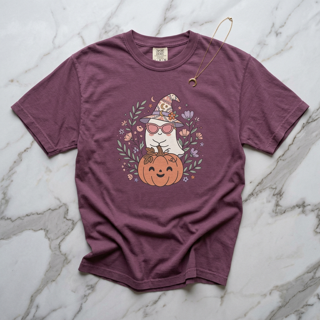 Cute Witch Cat with Pumpkin T-Shirt | Halloween Cat Graphic Tee