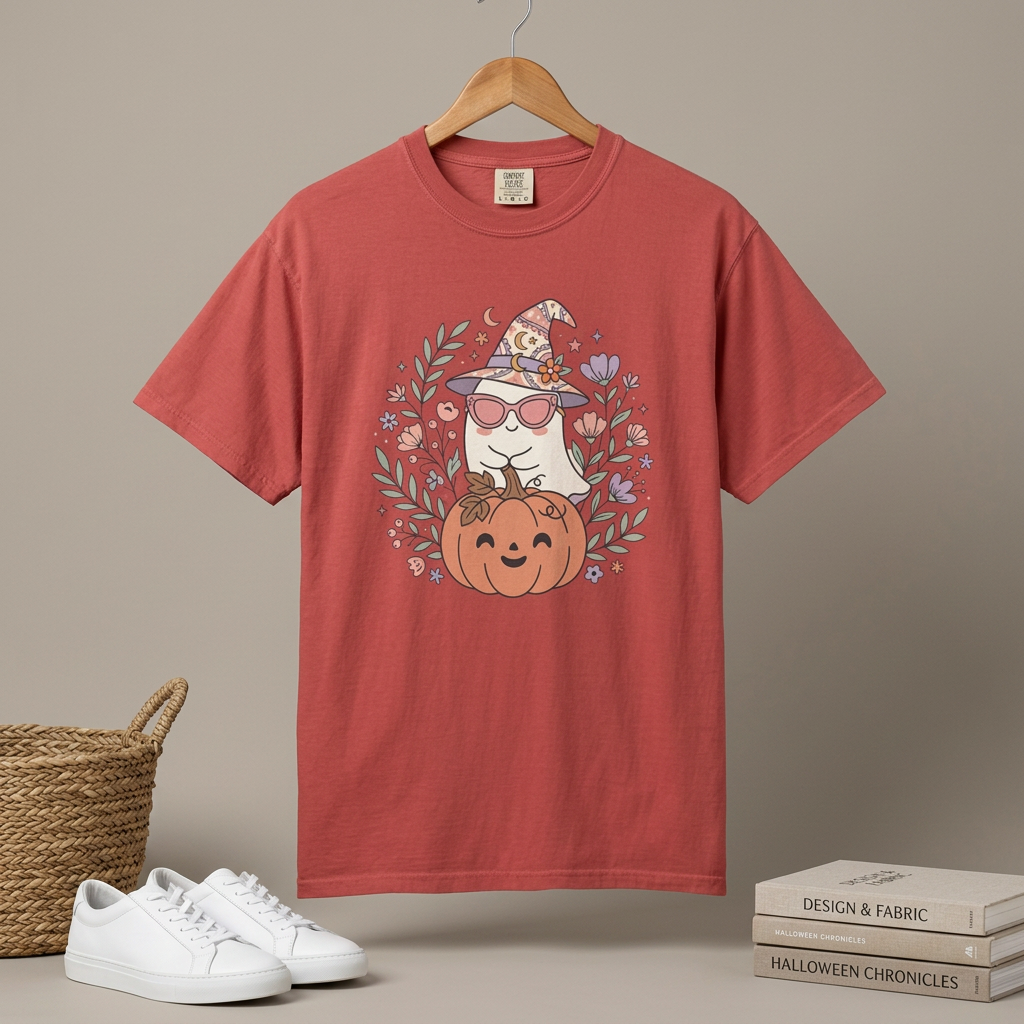 Cute Witch Cat with Pumpkin T-Shirt | Halloween Cat Graphic Tee