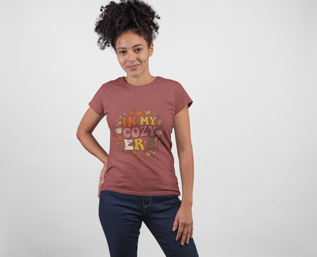 In My Cozy Era T-shirt | Fall Pumpkin Leaves Coffee Cozy Season