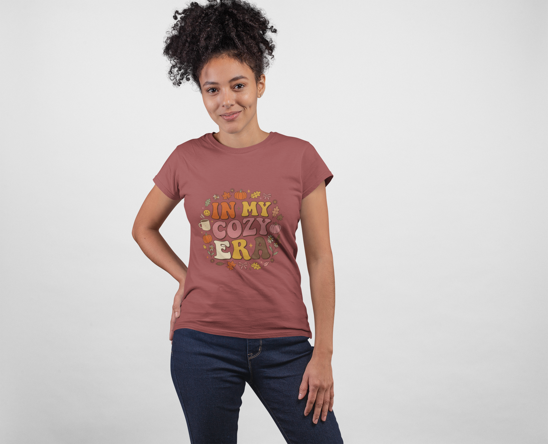 In My Cozy Era T-shirt | Fall Pumpkin Leaves Coffee Cozy Season