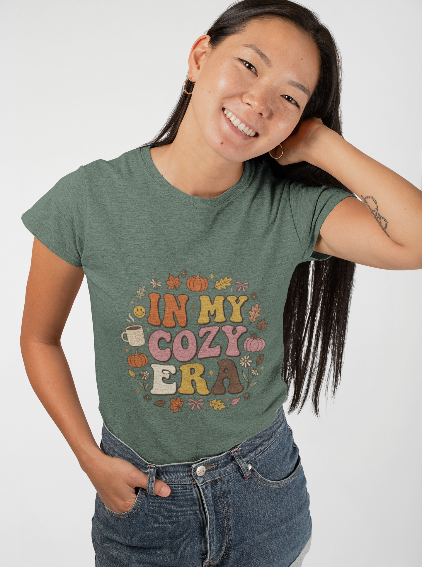 In My Cozy Era T-shirt | Fall Pumpkin Leaves Coffee Cozy Season