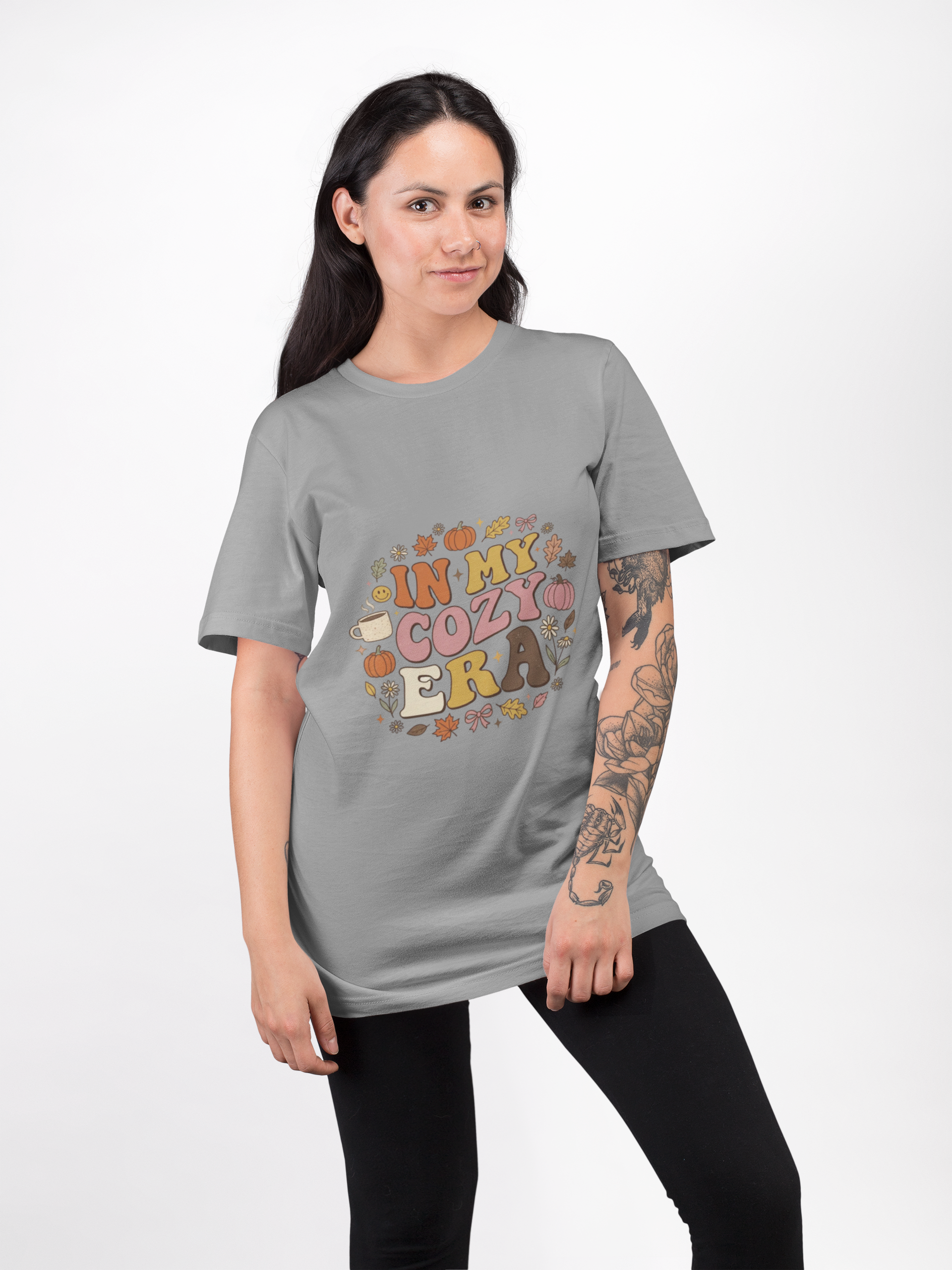 In My Cozy Era T-shirt | Fall Pumpkin Leaves Coffee Cozy Season