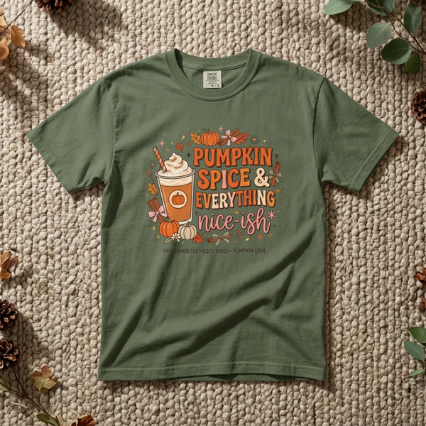 Pumpkin Spice & Everything Nice-ish T-Shirt | Fall Coffee Autumn Graphic