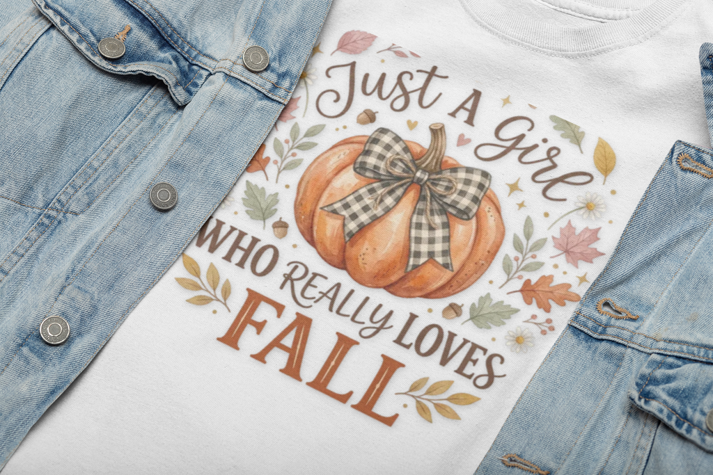 Fall Pumpkin T-Shirt — "Just A Girl Who Really Loves Fall" Autumn Graphic Tee