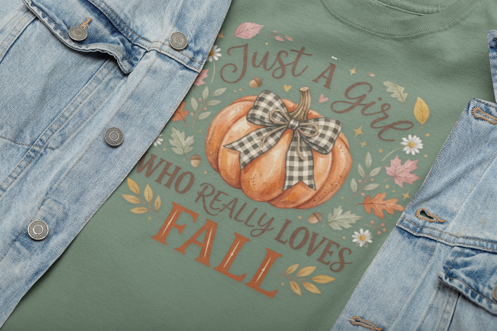 Fall Pumpkin T-Shirt — "Just A Girl Who Really Loves Fall" Autumn Graphic Tee