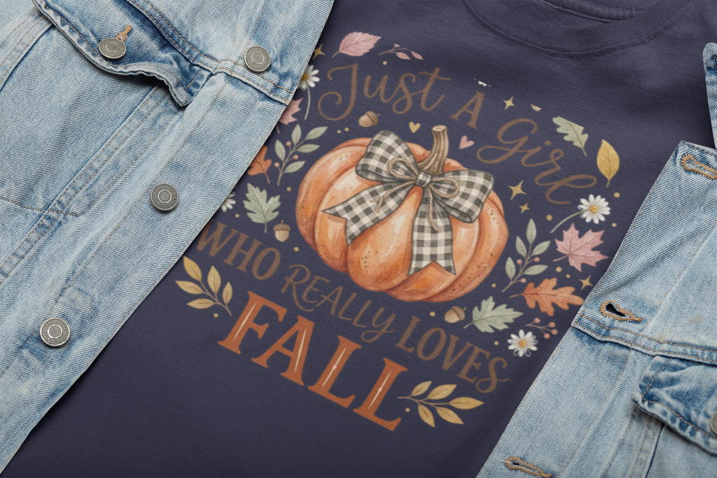 Fall Pumpkin T-Shirt — "Just A Girl Who Really Loves Fall" Autumn Graphic Tee
