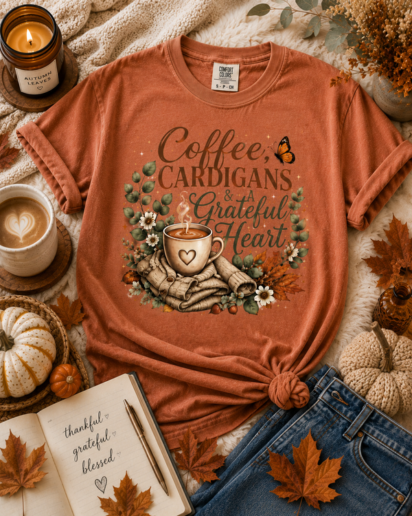 Coffee, Cardigans & A Grateful Heart Comfort Colors® Fall Tee