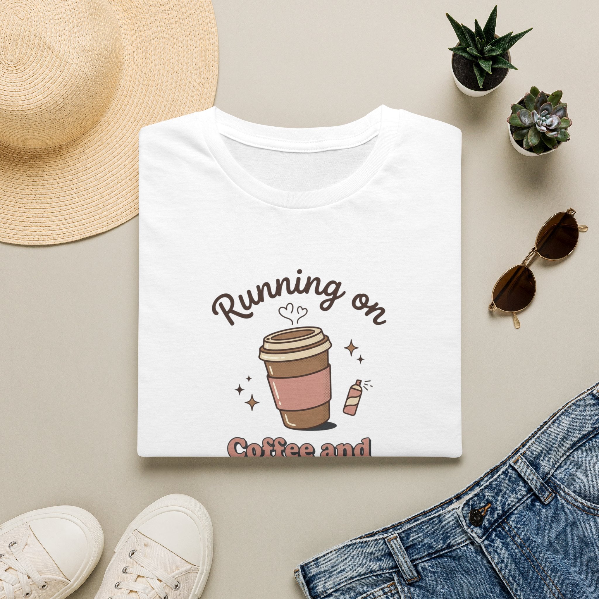 Running on Coffee and Dry Shampoo T-Shirt | Coffee Cup Graphic Tee