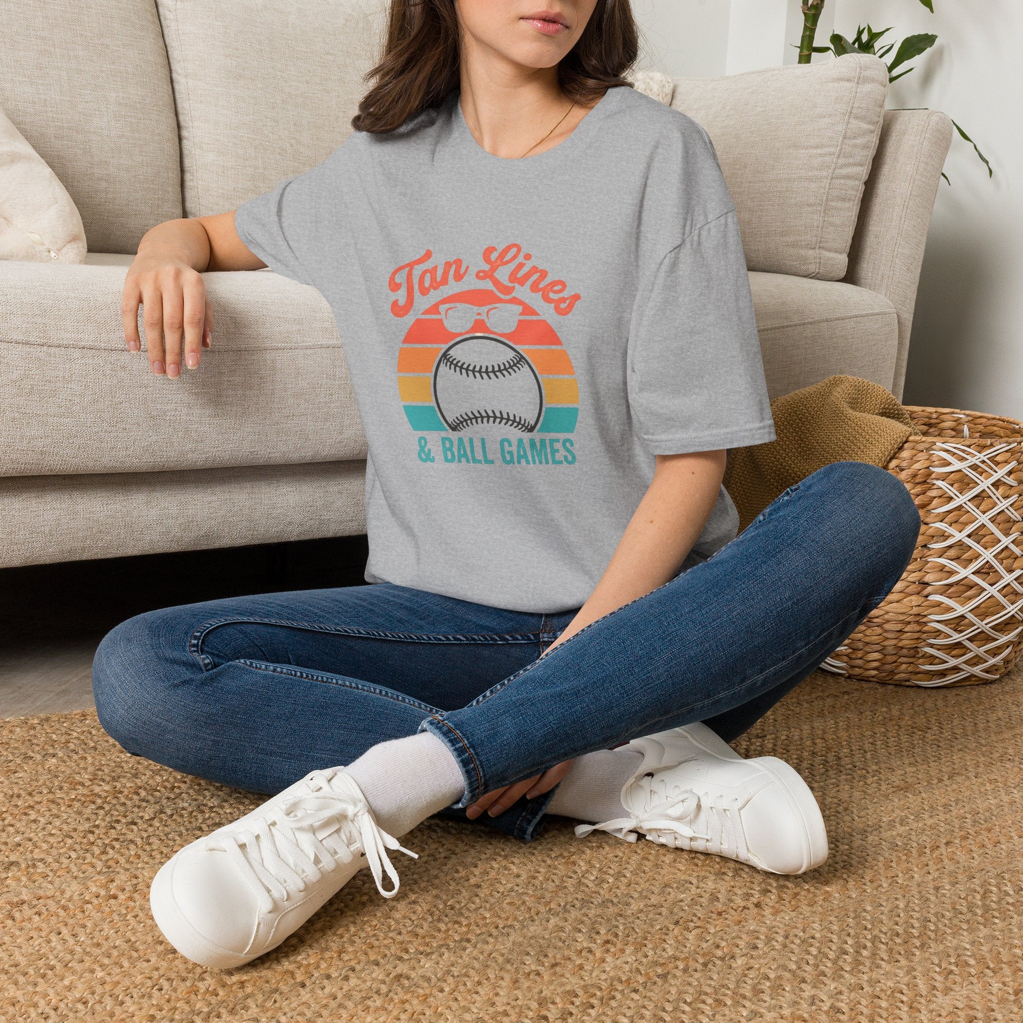 Tan Lines Baseball Graphic T-Shirt | Retro Sunset Ball Design