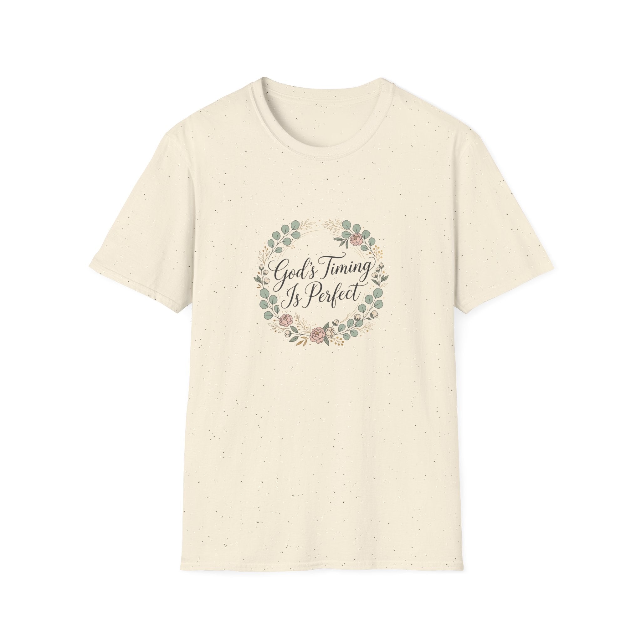 God's Timing Is Perfect T-Shirt | Floral Wreath Christian Faith Tee