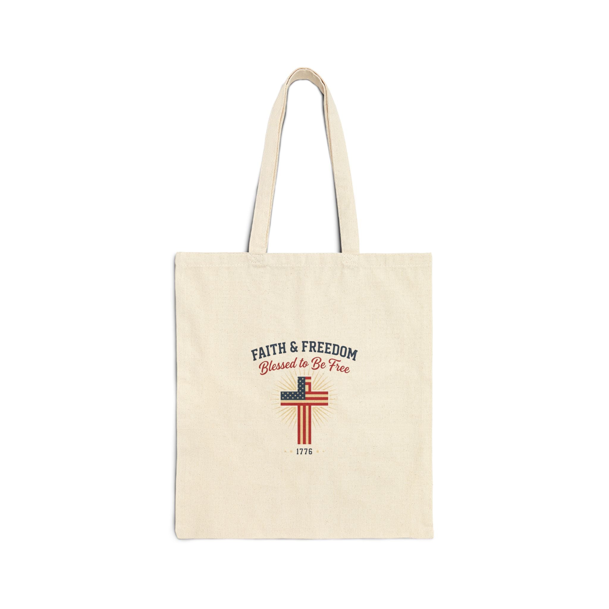 Faith & Freedom Cross Tote, patriotic faith-based vintage Americana, July 4th liberty l