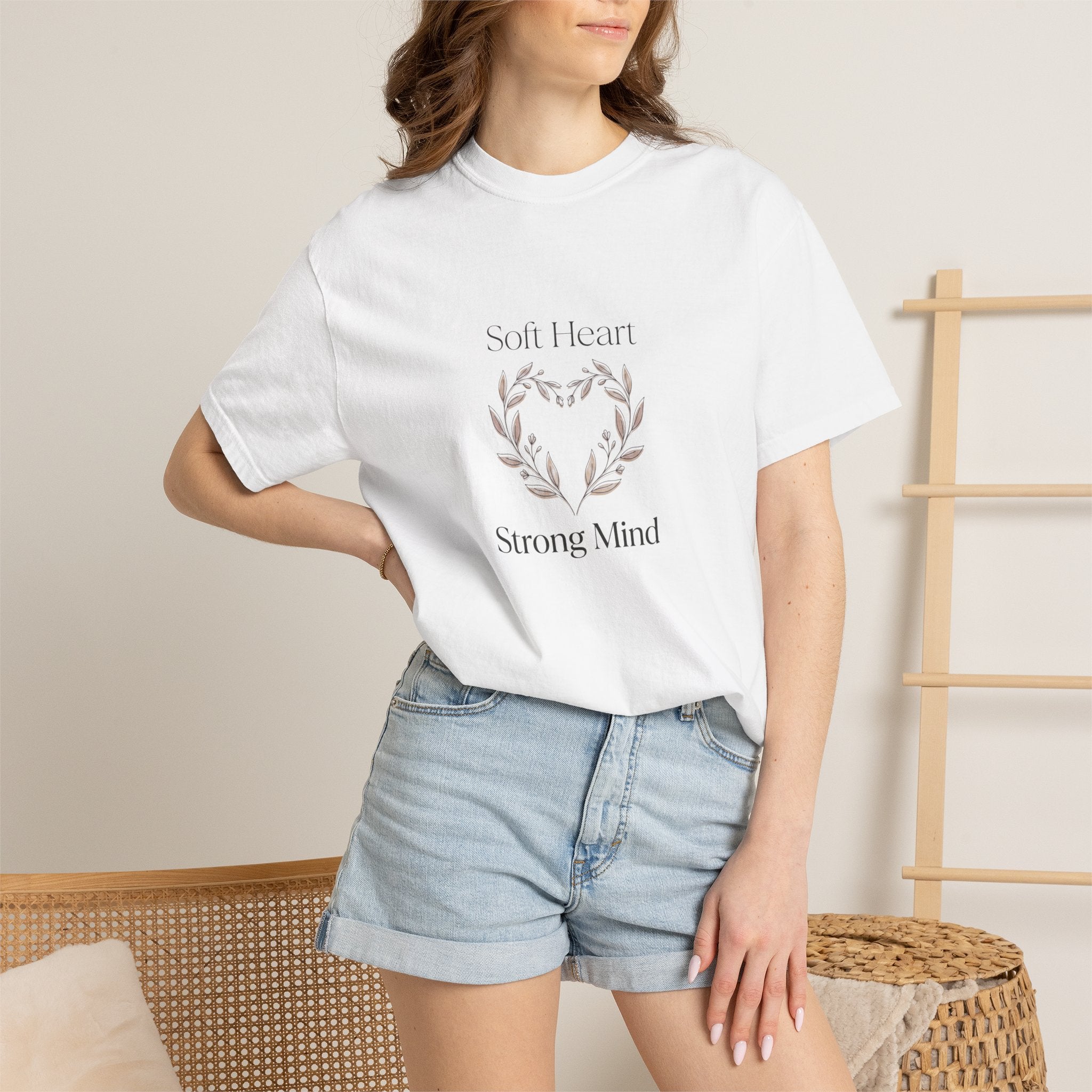 Soft Heart Strong Mind T-shirt | Laurel Wreath Botanical Graphic