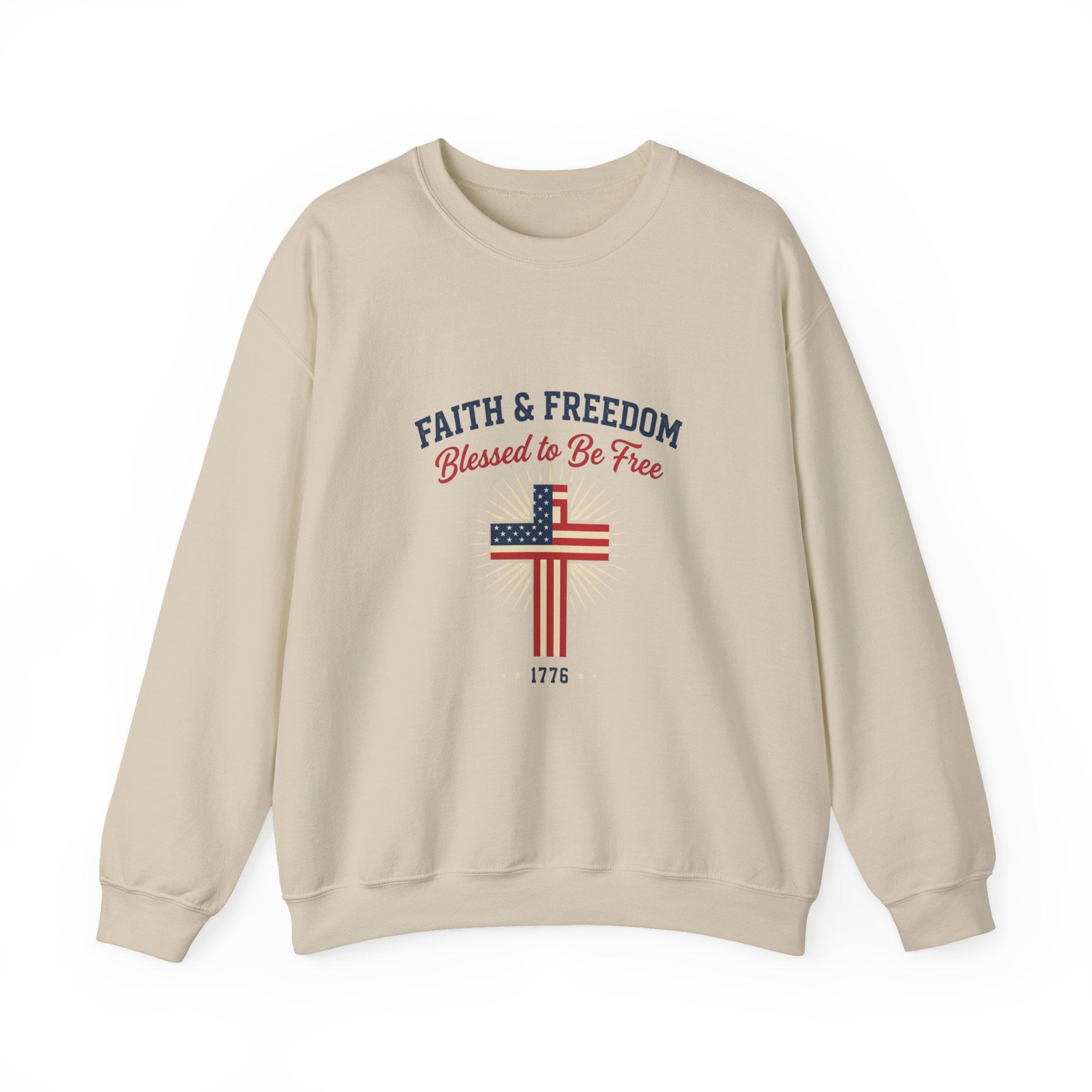 Faith & Freedom Cross Sweatshirt | patriotic, faith-based July 4th vintage Americana