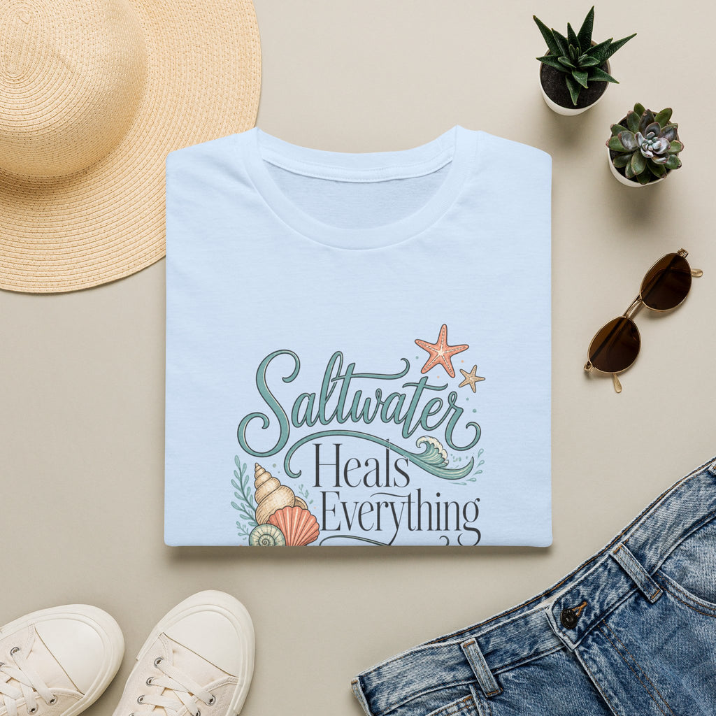Saltwater Heals Everything T-Shirt | Beach Seashell Starfish Design