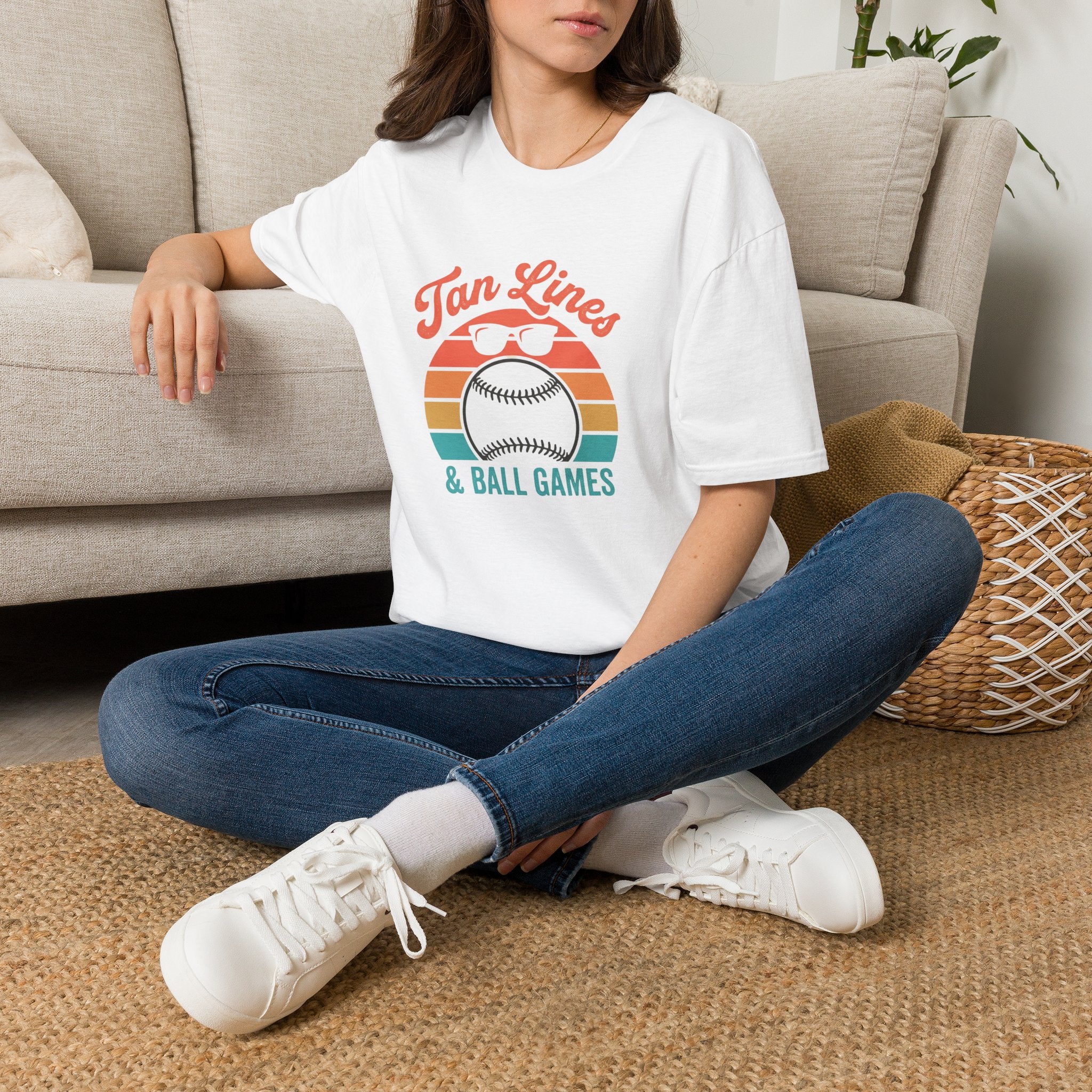 Tan Lines Baseball Graphic T-Shirt | Retro Sunset Ball Design