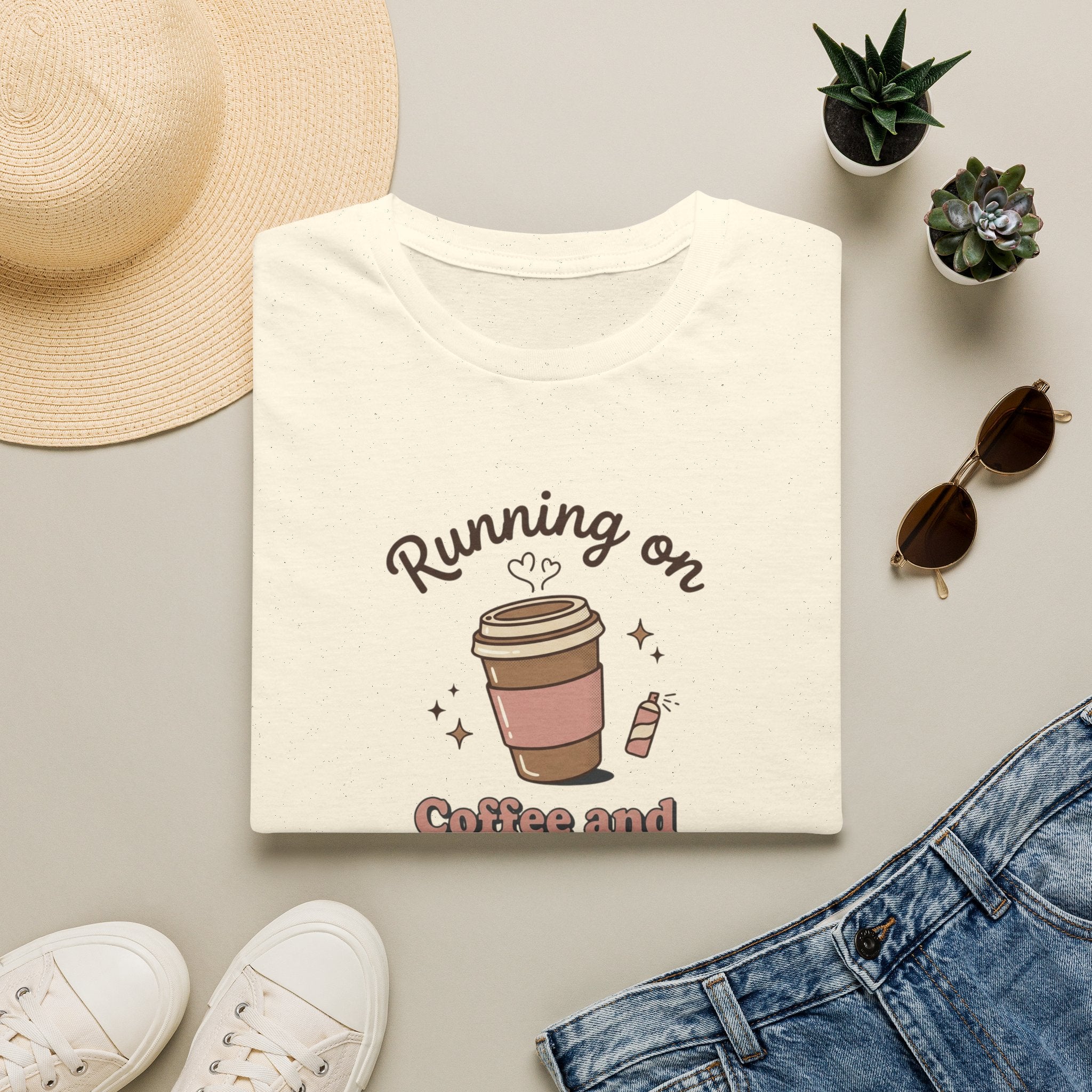 Running on Coffee and Dry Shampoo T-Shirt | Coffee Cup Graphic Tee