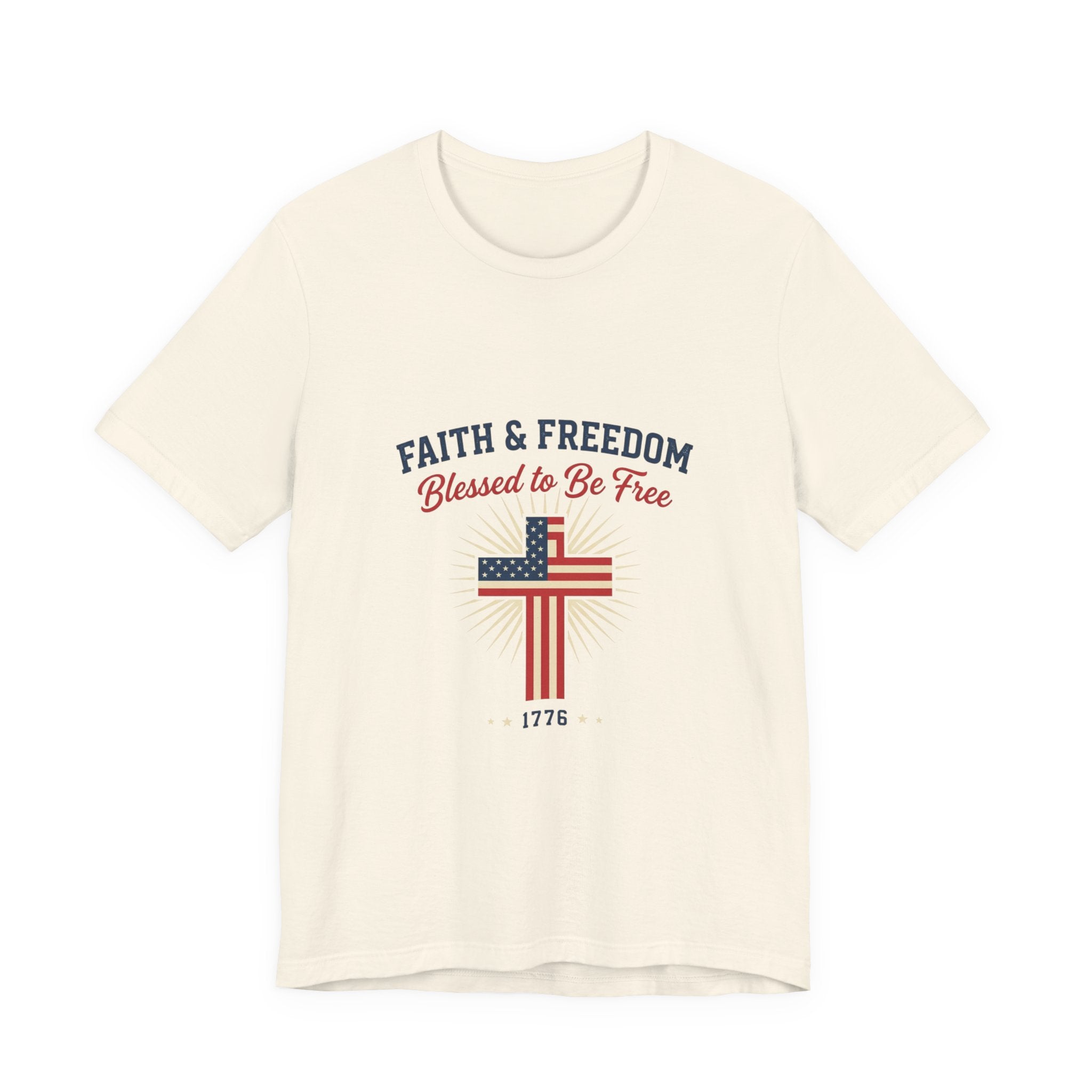 Faith & Freedom Tee — “Blessed to Be Free” American Flag Cross T-Shirt