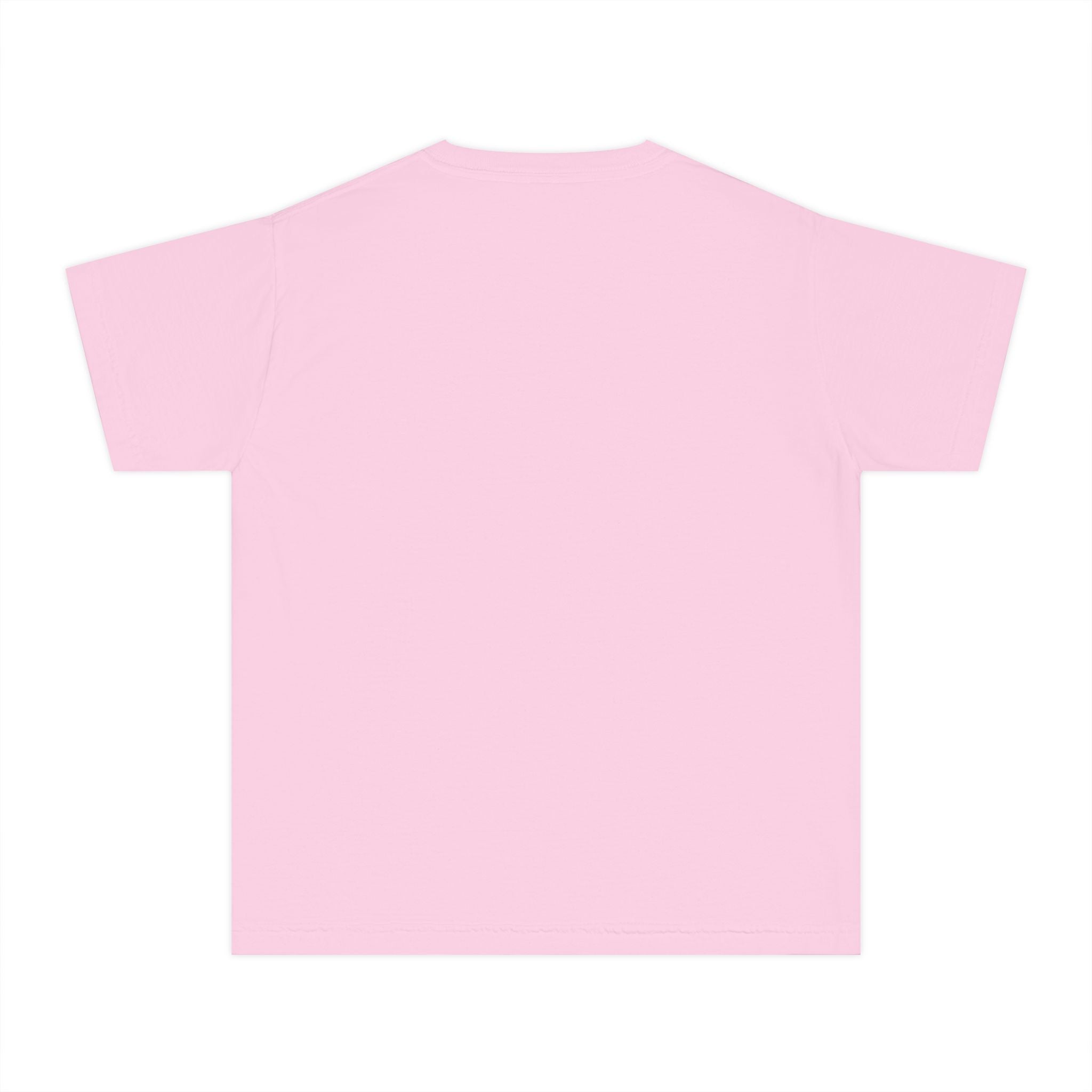 LOVE block letters with script overlay Youth Tee | pink text on charcoal