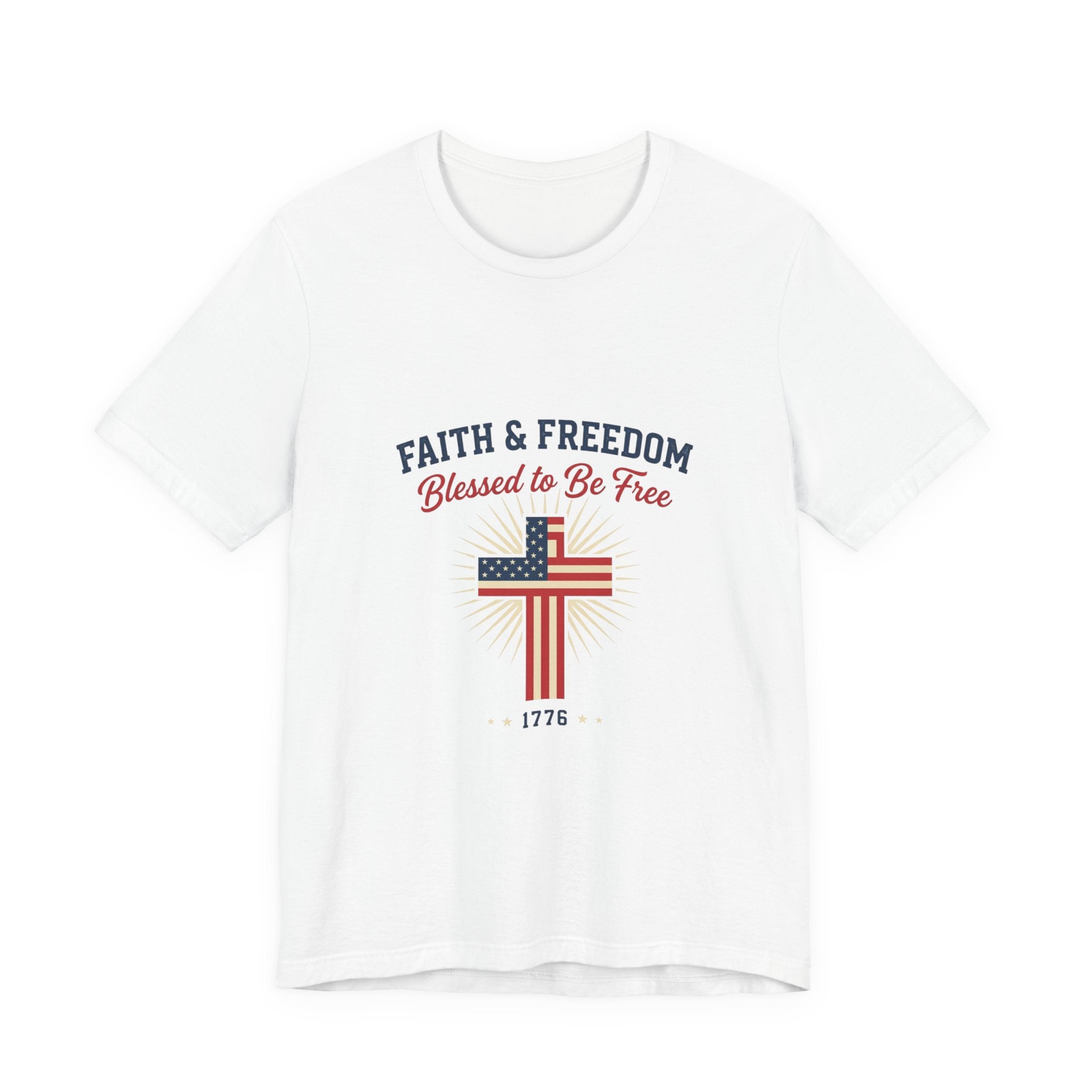 Faith & Freedom Tee — “Blessed to Be Free” American Flag Cross T-Shirt