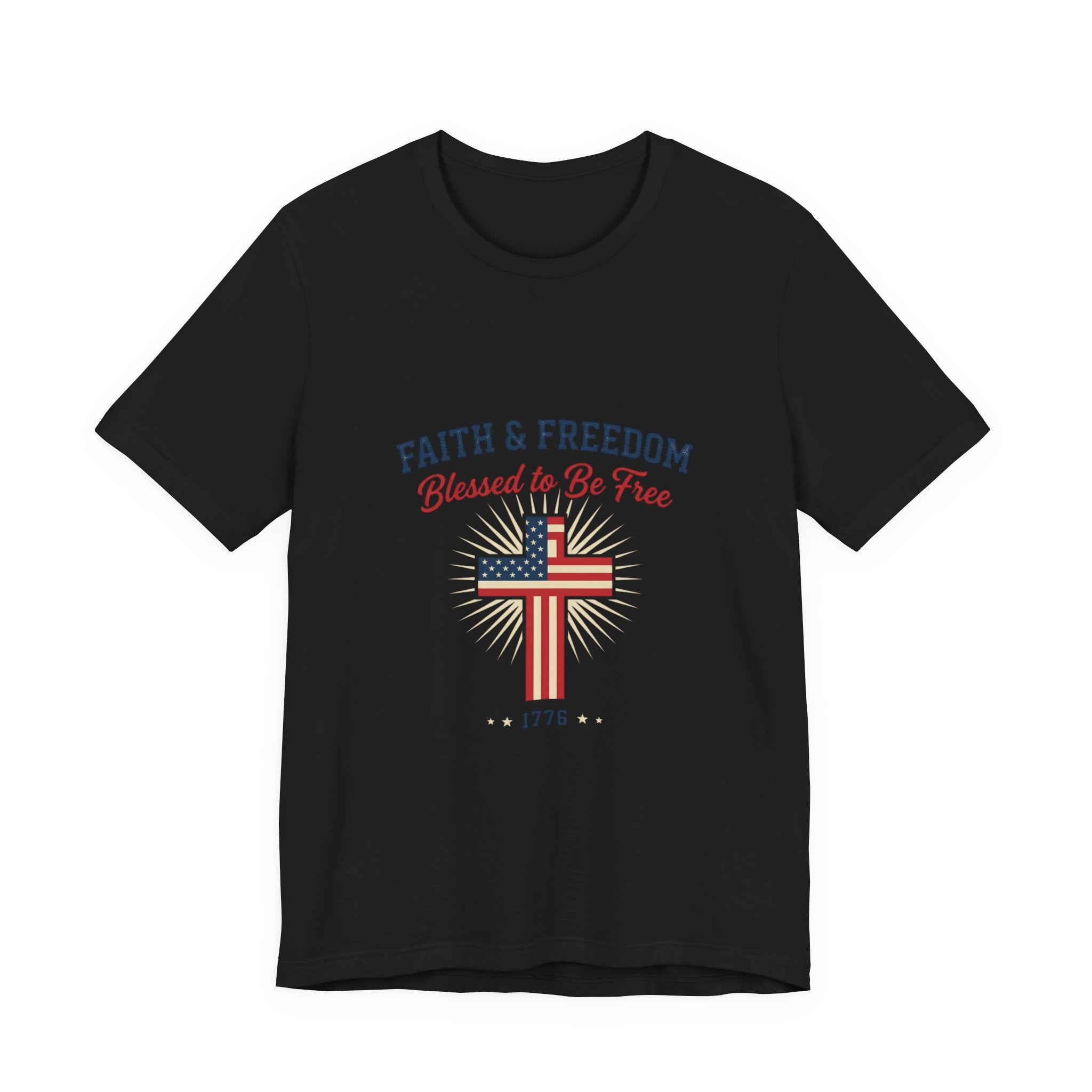 Faith & Freedom Tee — “Blessed to Be Free” American Flag Cross T-Shirt