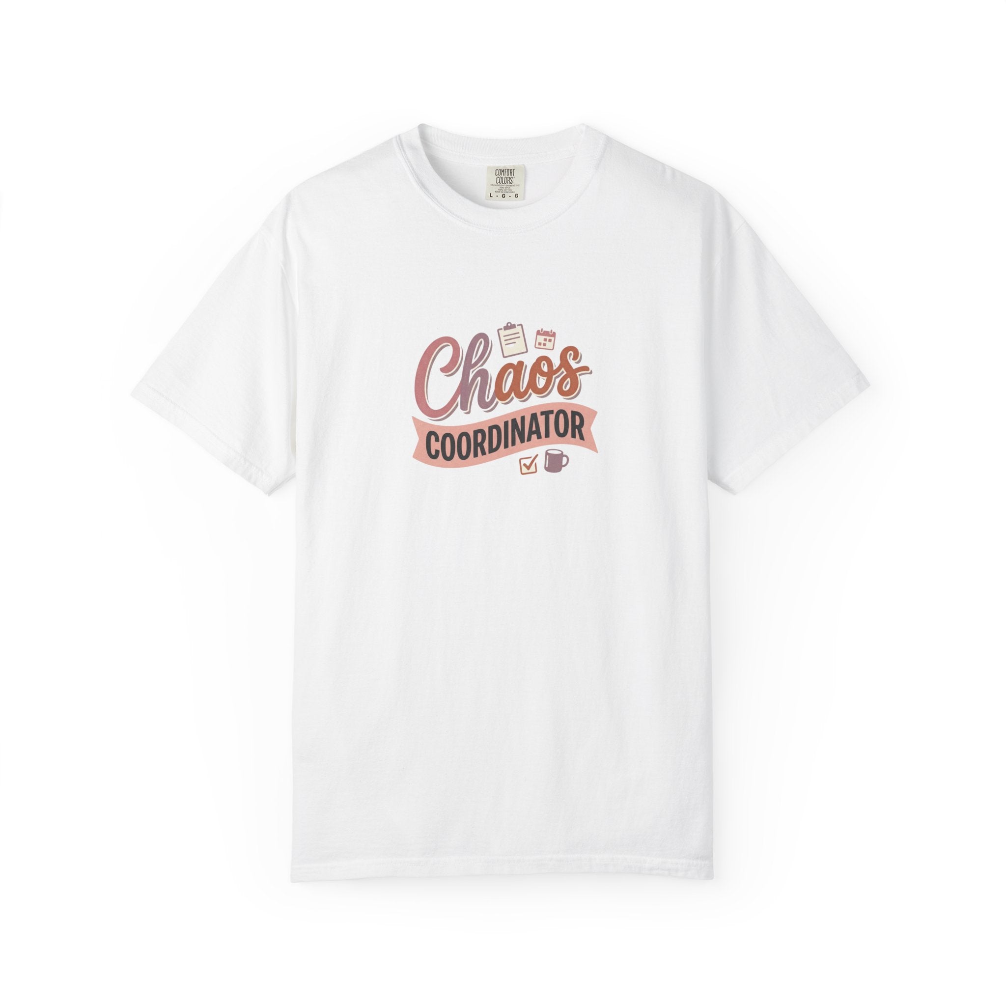 Chaos Coordinator T-shirt | Script lettering, coffee icons, playful design
