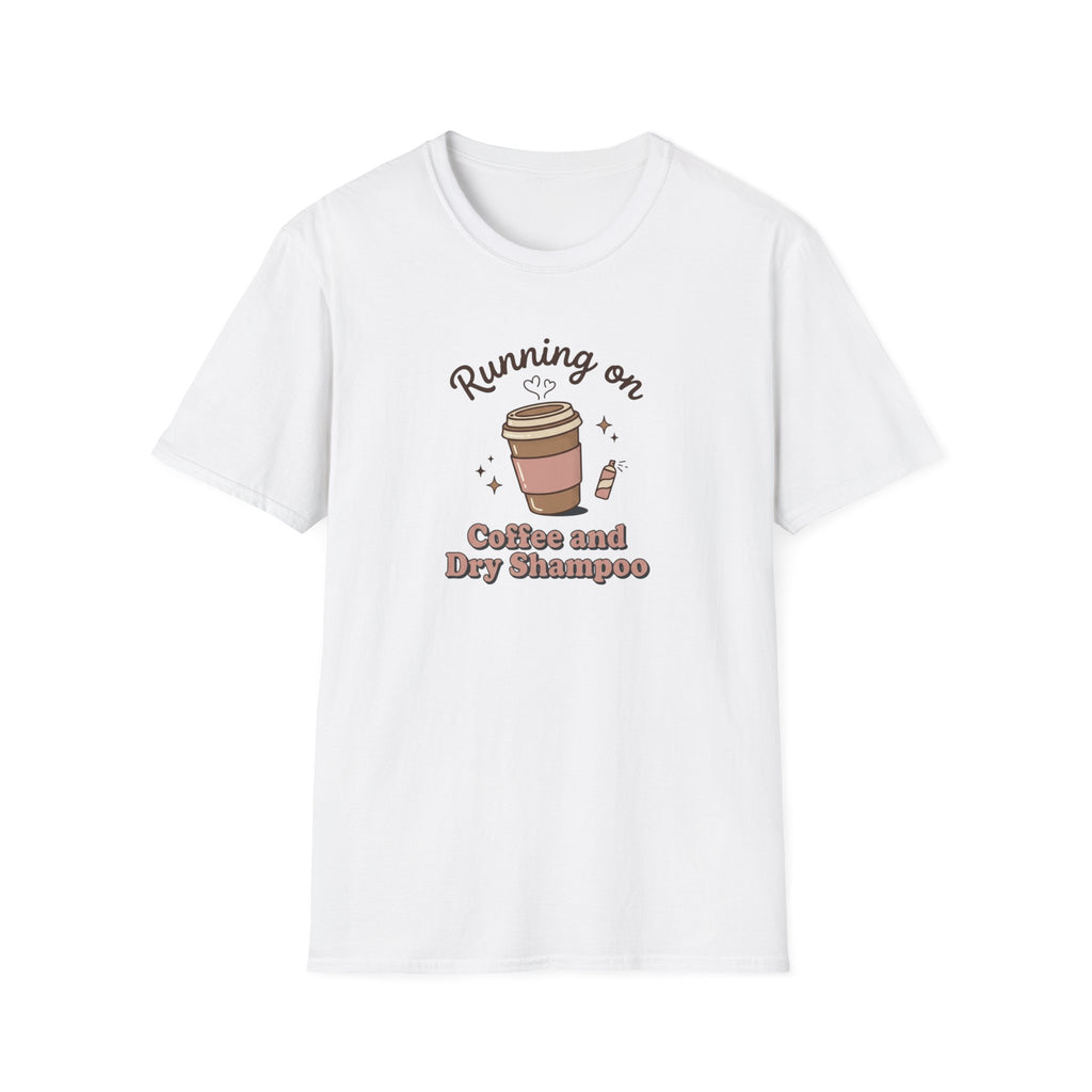 Running on Coffee and Dry Shampoo T-Shirt | Coffee Cup Graphic Tee