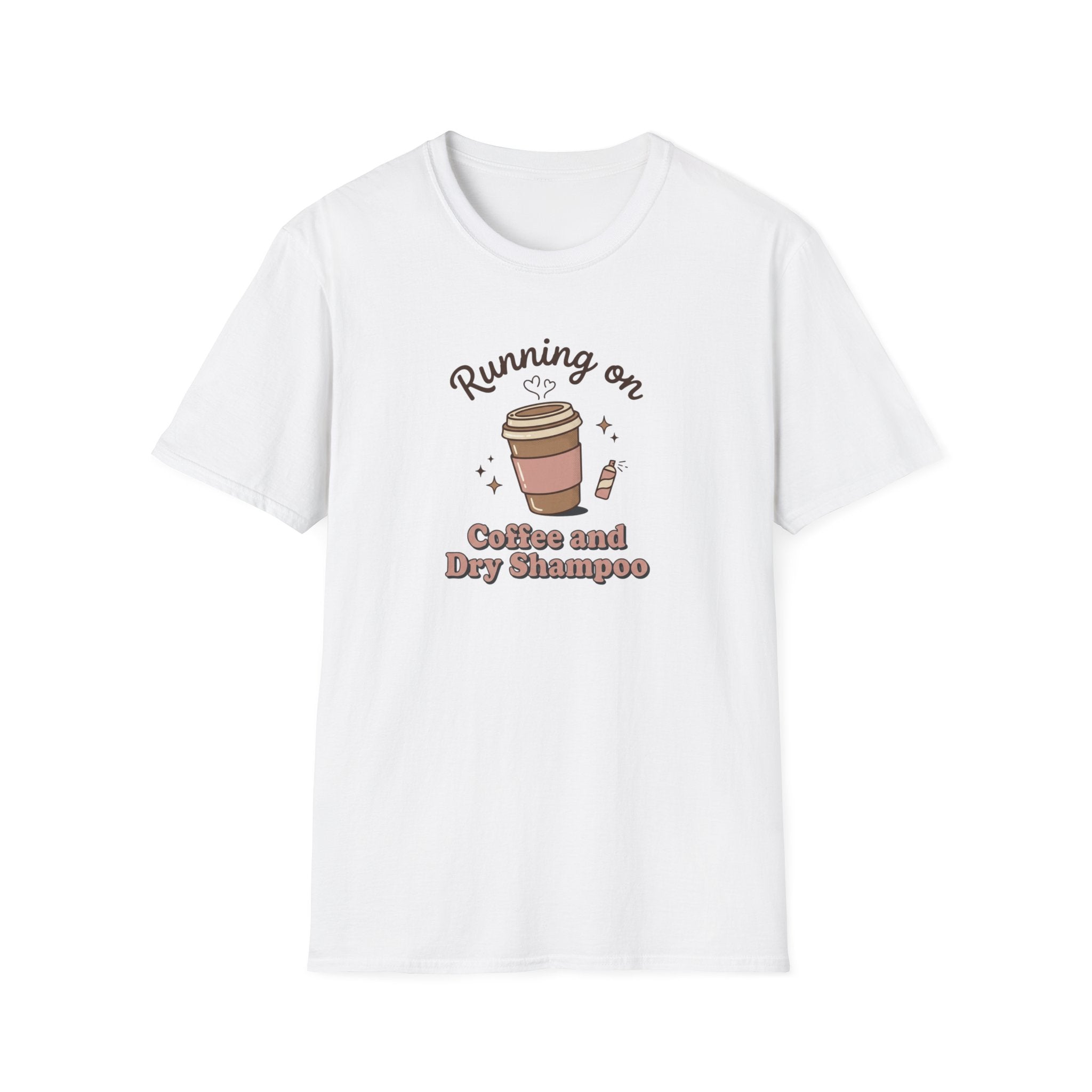 Running on Coffee and Dry Shampoo T-Shirt | Coffee Cup Graphic Tee