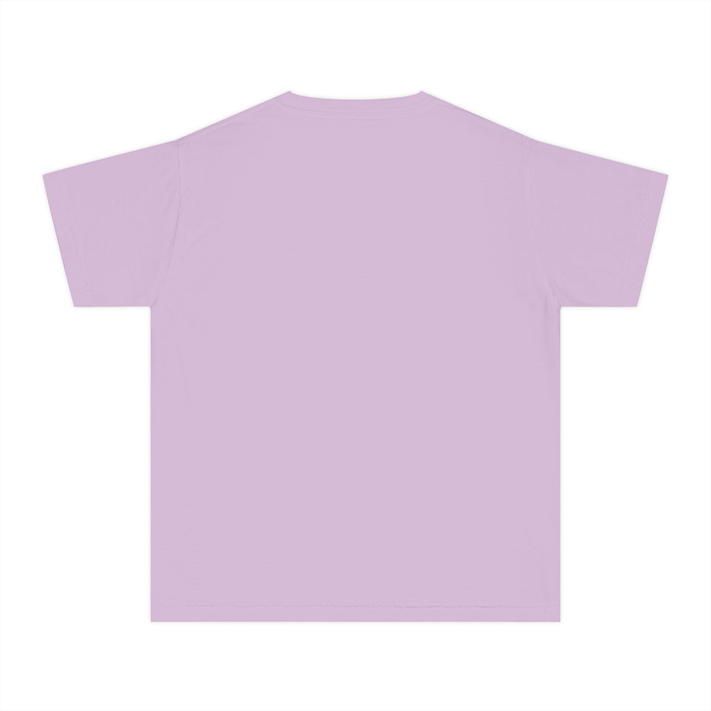LOVE block letters with script overlay Youth Tee | pink text on charcoal
