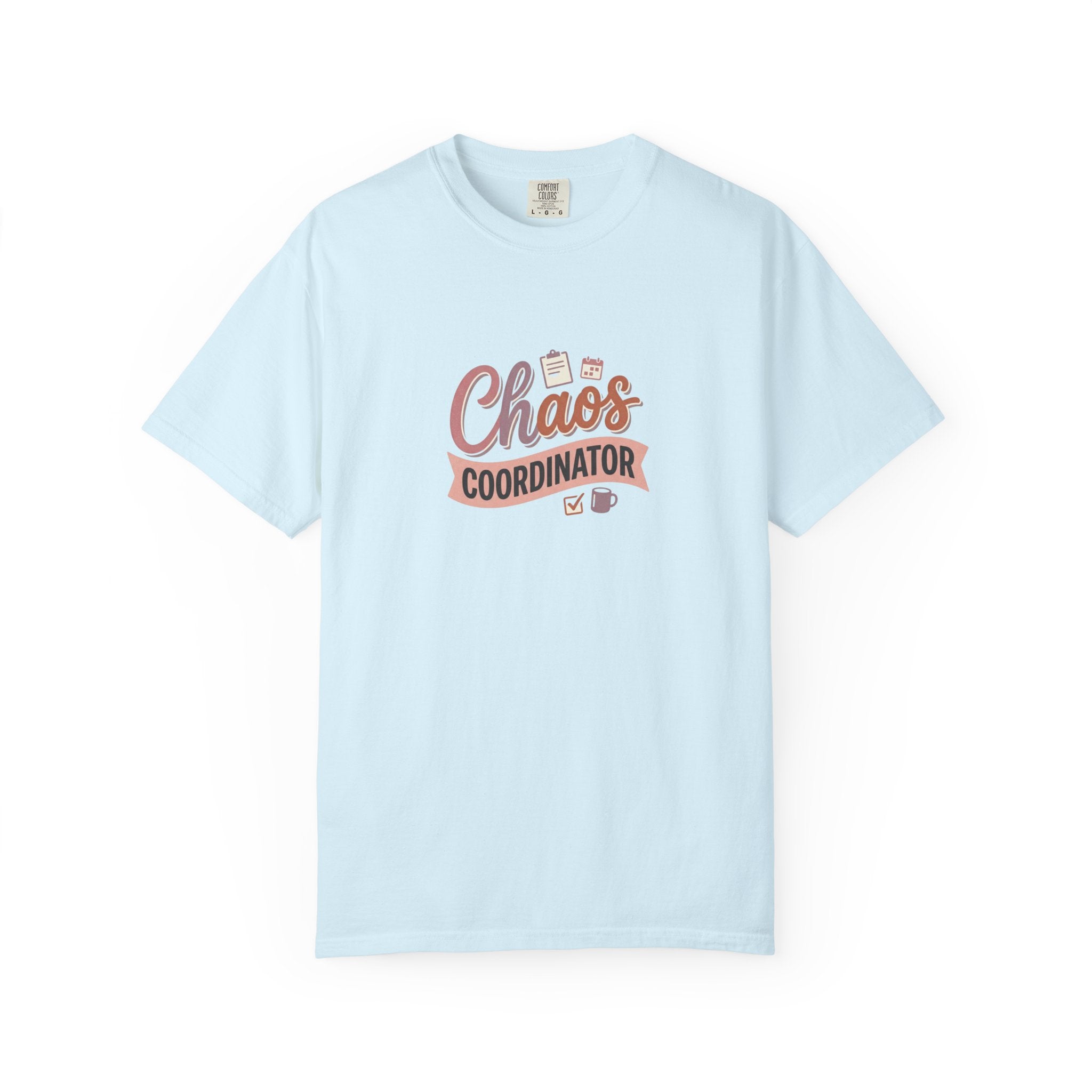 Chaos Coordinator T-shirt | Script lettering, coffee icons, playful design