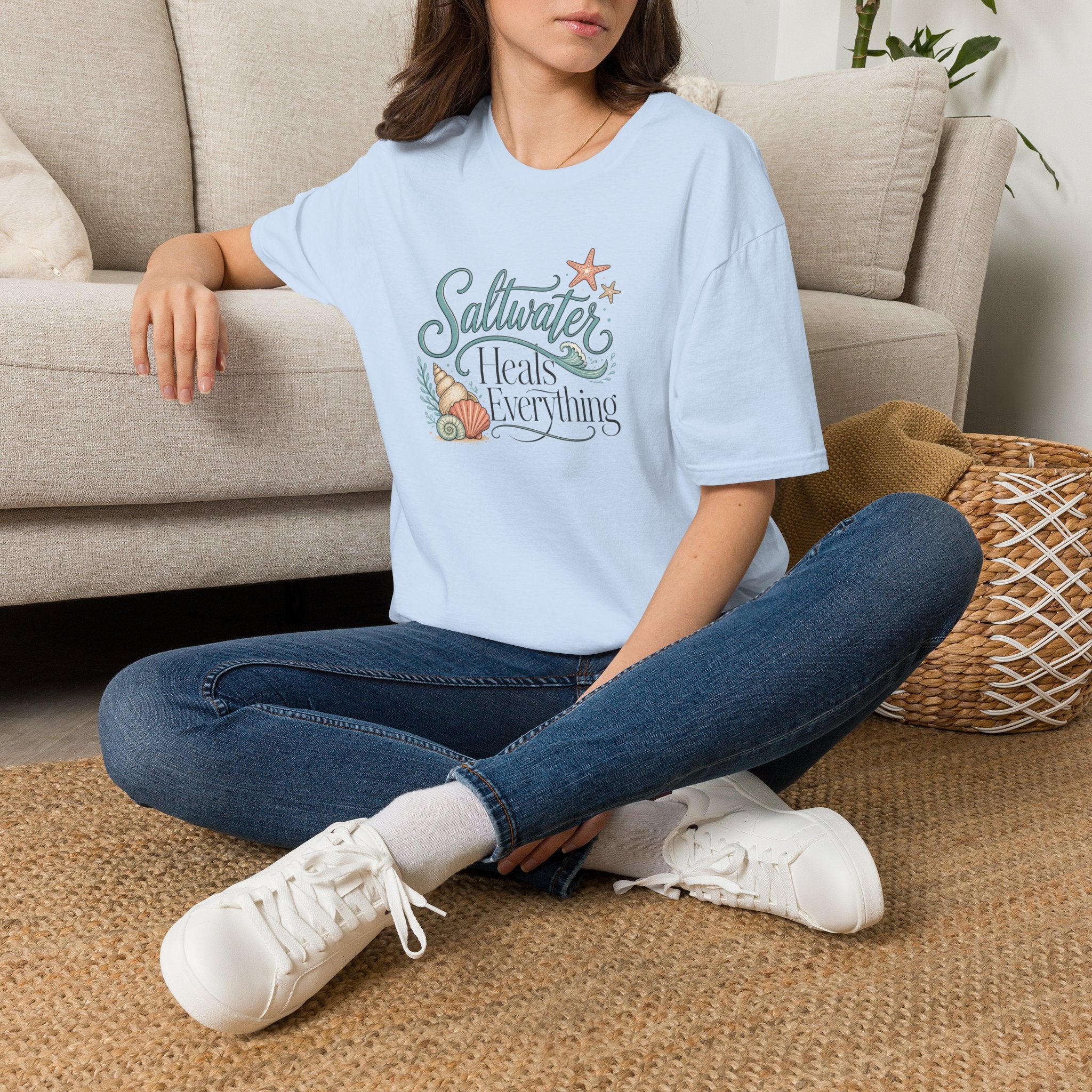 Saltwater Heals Everything T-Shirt | Beach Seashell Starfish Design
