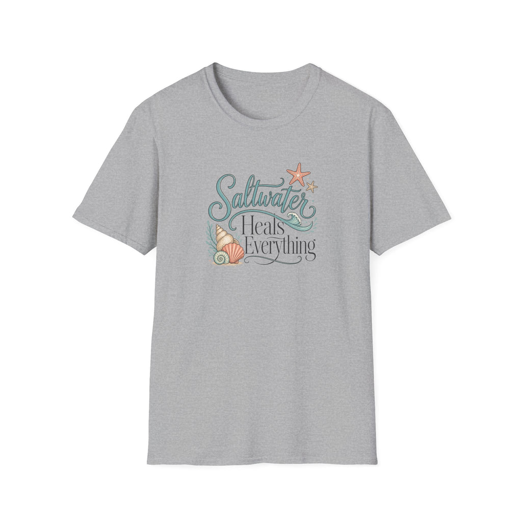 Saltwater Heals Everything T-Shirt | Beach Seashell Starfish Design