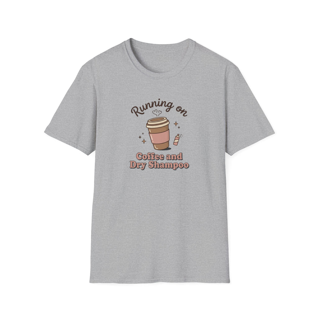Running on Coffee and Dry Shampoo T-Shirt | Coffee Cup Graphic Tee