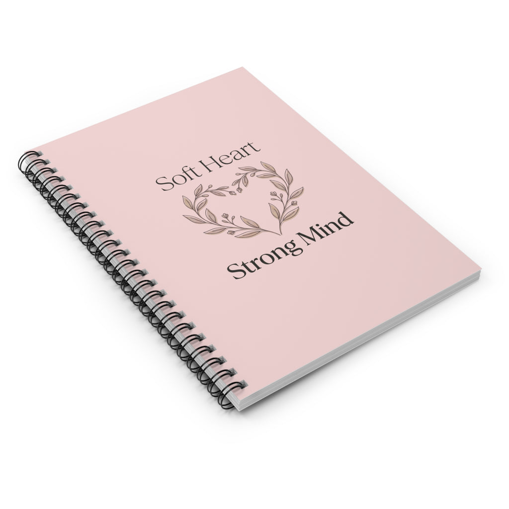 Soft Heart Strong Mind Spiral Notebook | Pink Floral Heart Ruled Journal