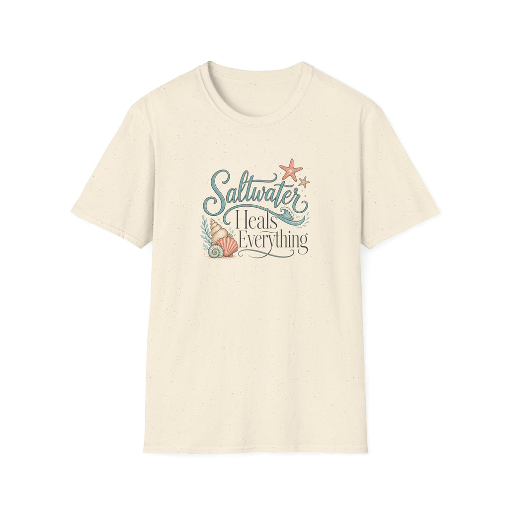 Saltwater Heals Everything T-Shirt | Beach Seashell Starfish Design