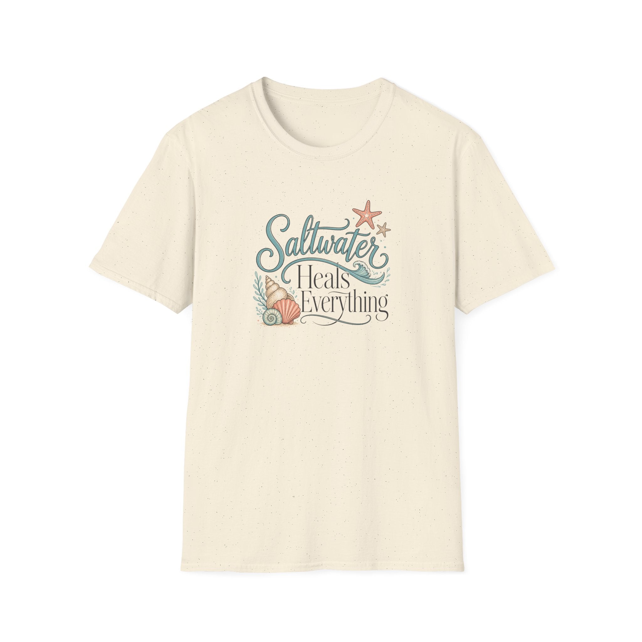 Saltwater Heals Everything T-Shirt | Beach Seashell Starfish Design