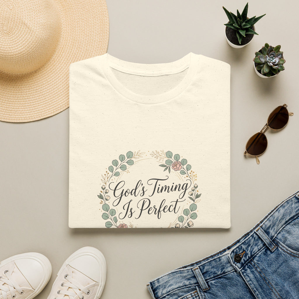 God's Timing Is Perfect T-Shirt | Floral Wreath Christian Faith Tee