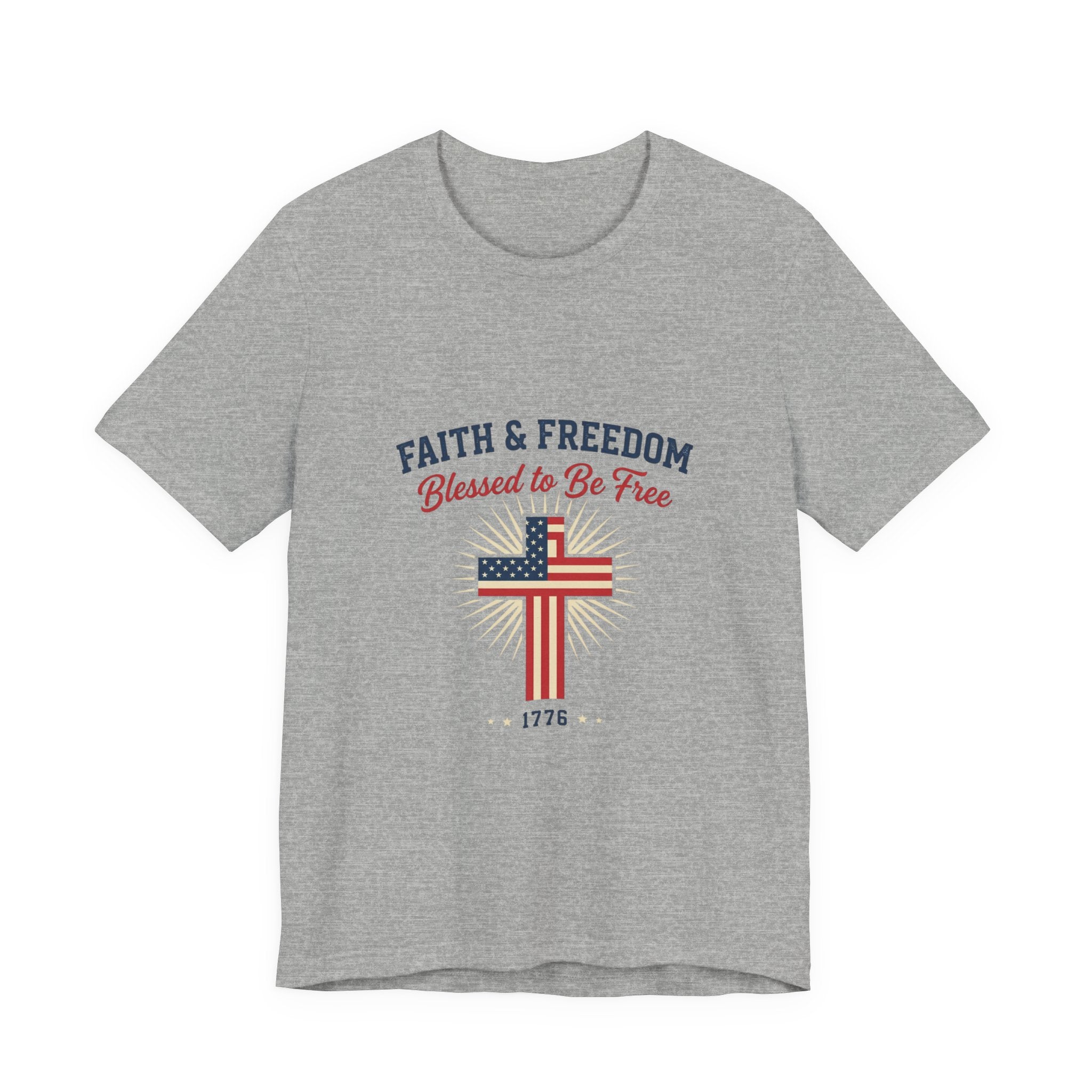Faith & Freedom Tee — “Blessed to Be Free” American Flag Cross T-Shirt