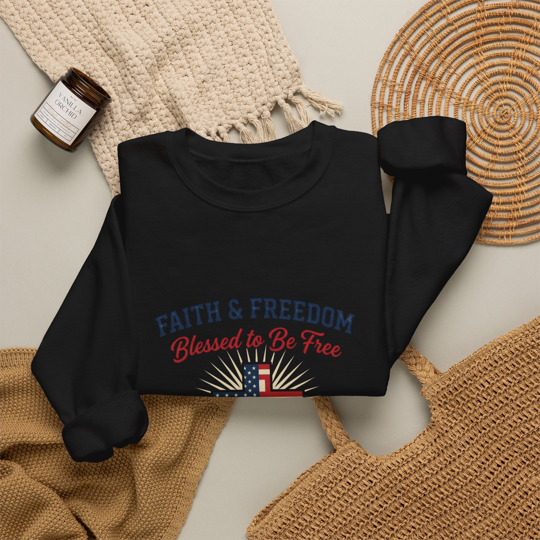 Faith & Freedom Cross Sweatshirt | patriotic, faith-based July 4th vintage Americana