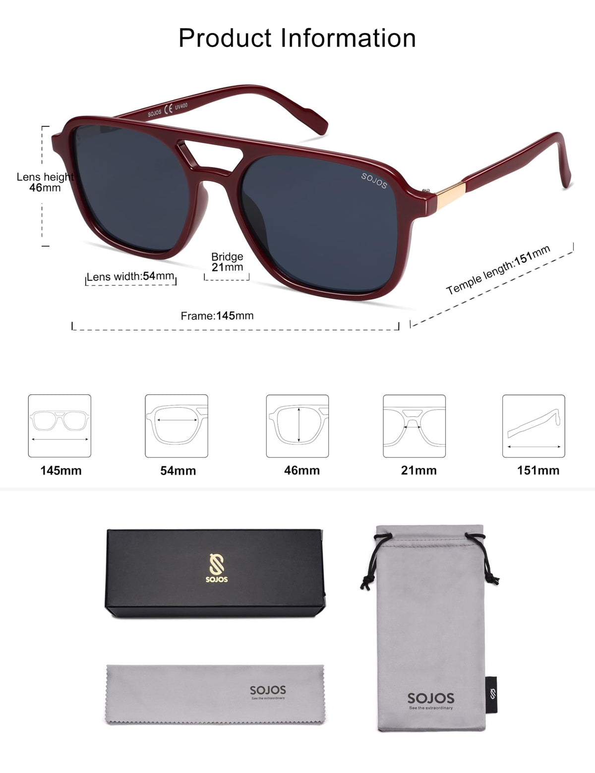 SOJOS Retro Aviator Sunglasses Womens Mens,Trendy Rectangle Shades SJ2202