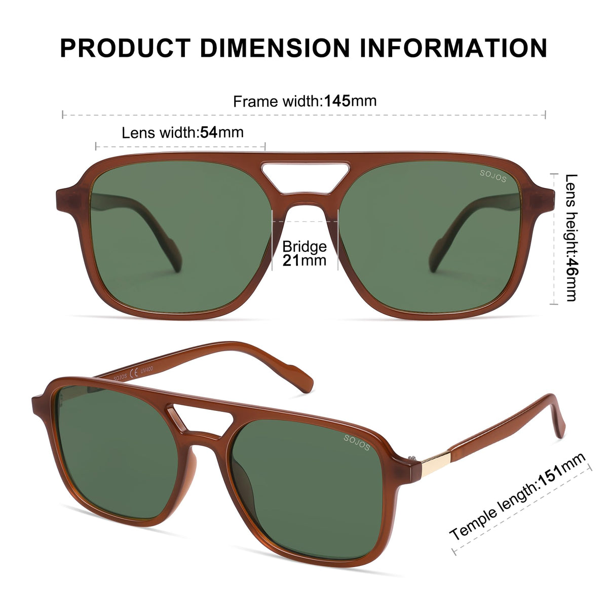 SOJOS Retro Aviator Sunglasses Womens Mens,Trendy Rectangle Shades SJ2202