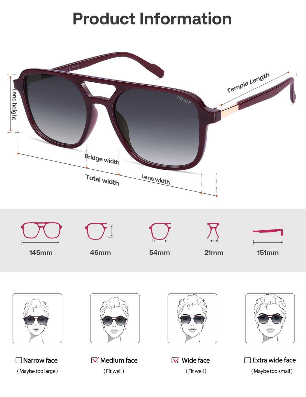 SOJOS Retro Aviator Sunglasses Womens Mens,Trendy Rectangle Shades SJ2202