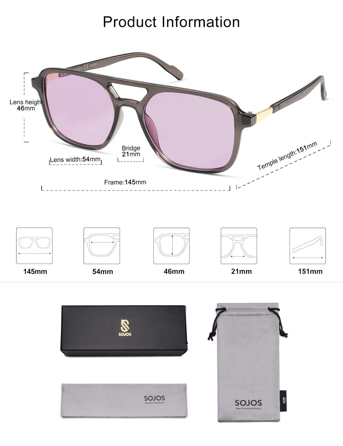 SOJOS Retro Aviator Sunglasses Womens Mens,Trendy Rectangle Shades SJ2202