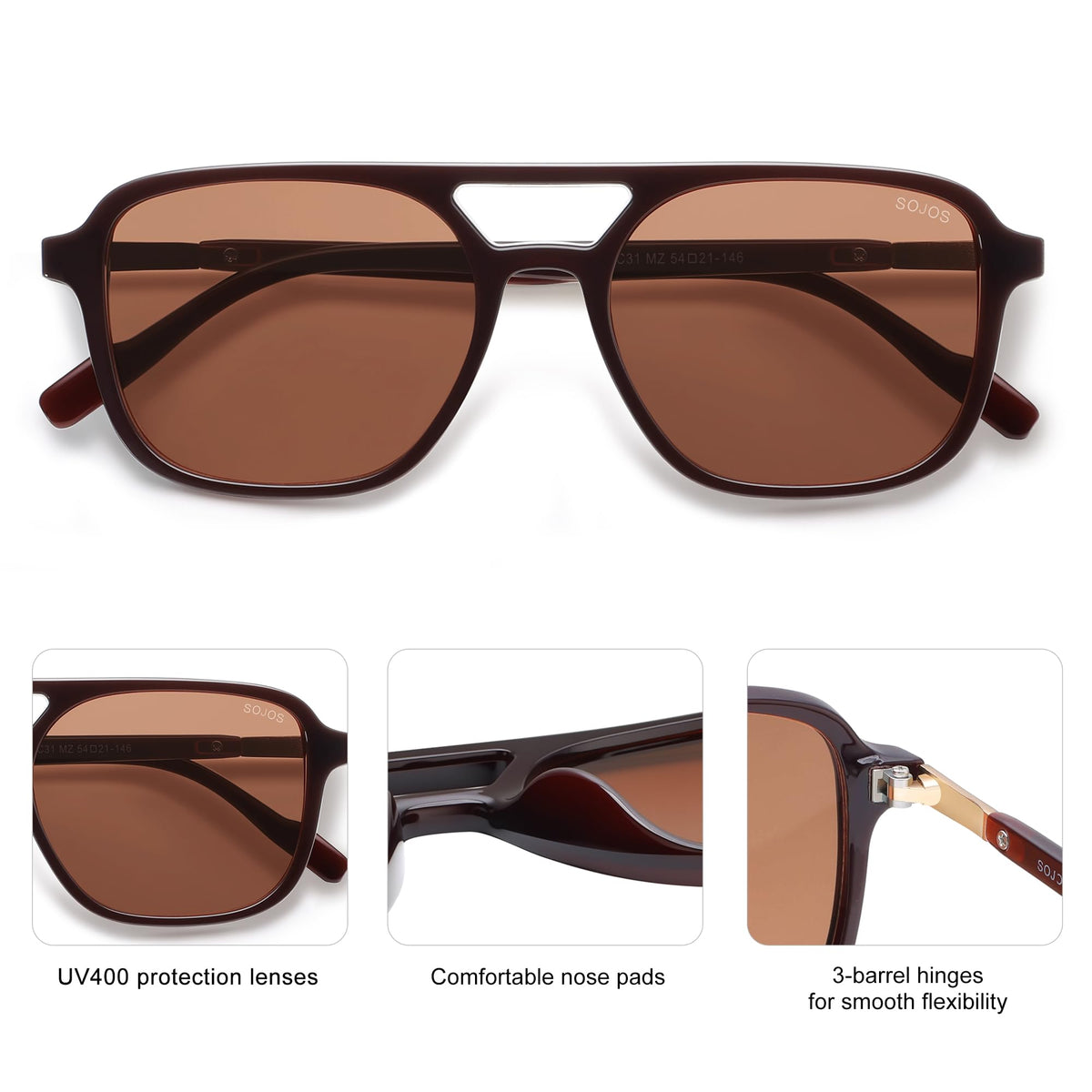 SOJOS Retro Aviator Sunglasses Womens Mens,Trendy Rectangle Shades SJ2202