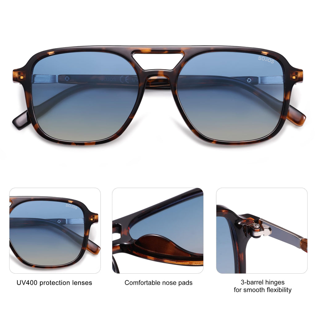 SOJOS Retro Aviator Sunglasses Womens Mens,Trendy Rectangle Shades SJ2202