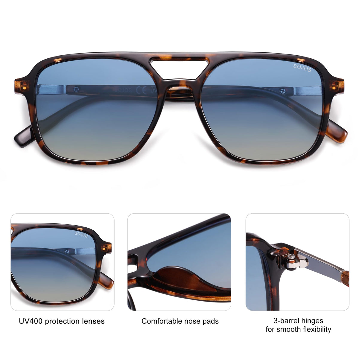 SOJOS Retro Aviator Sunglasses Womens Mens,Trendy Rectangle Shades SJ2202
