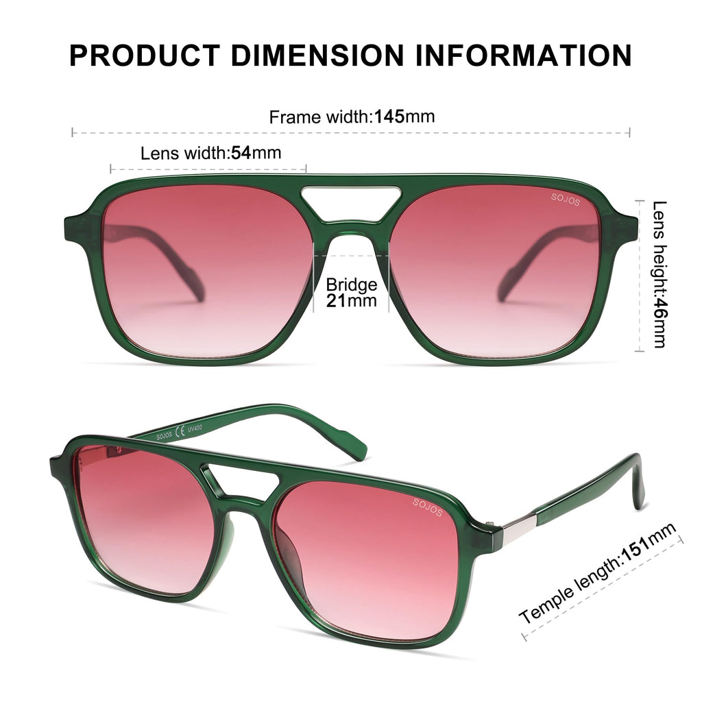 SOJOS Retro Aviator Sunglasses Womens Mens,Trendy Rectangle Shades SJ2202