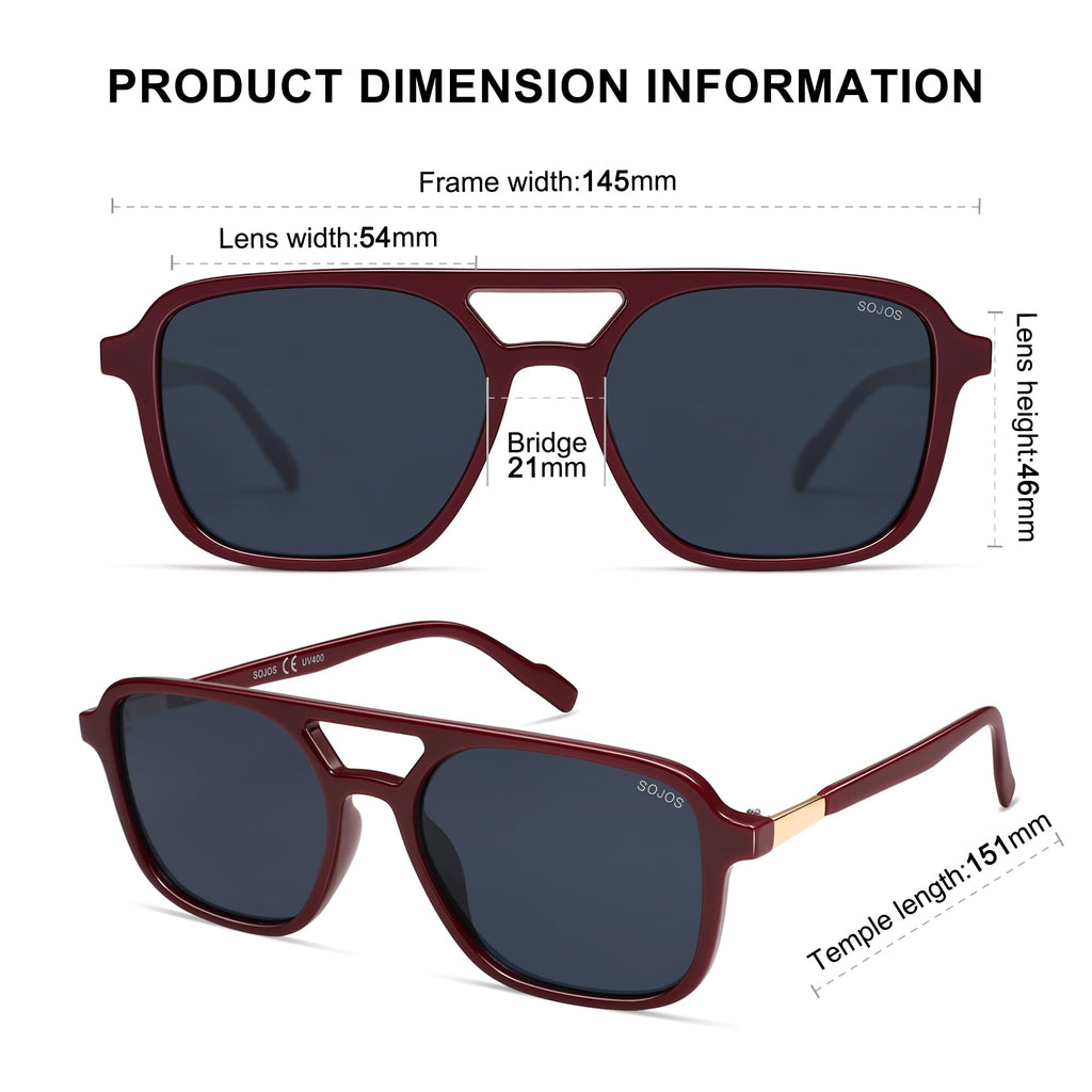 SOJOS Retro Aviator Sunglasses Womens Mens,Trendy Rectangle Shades SJ2202