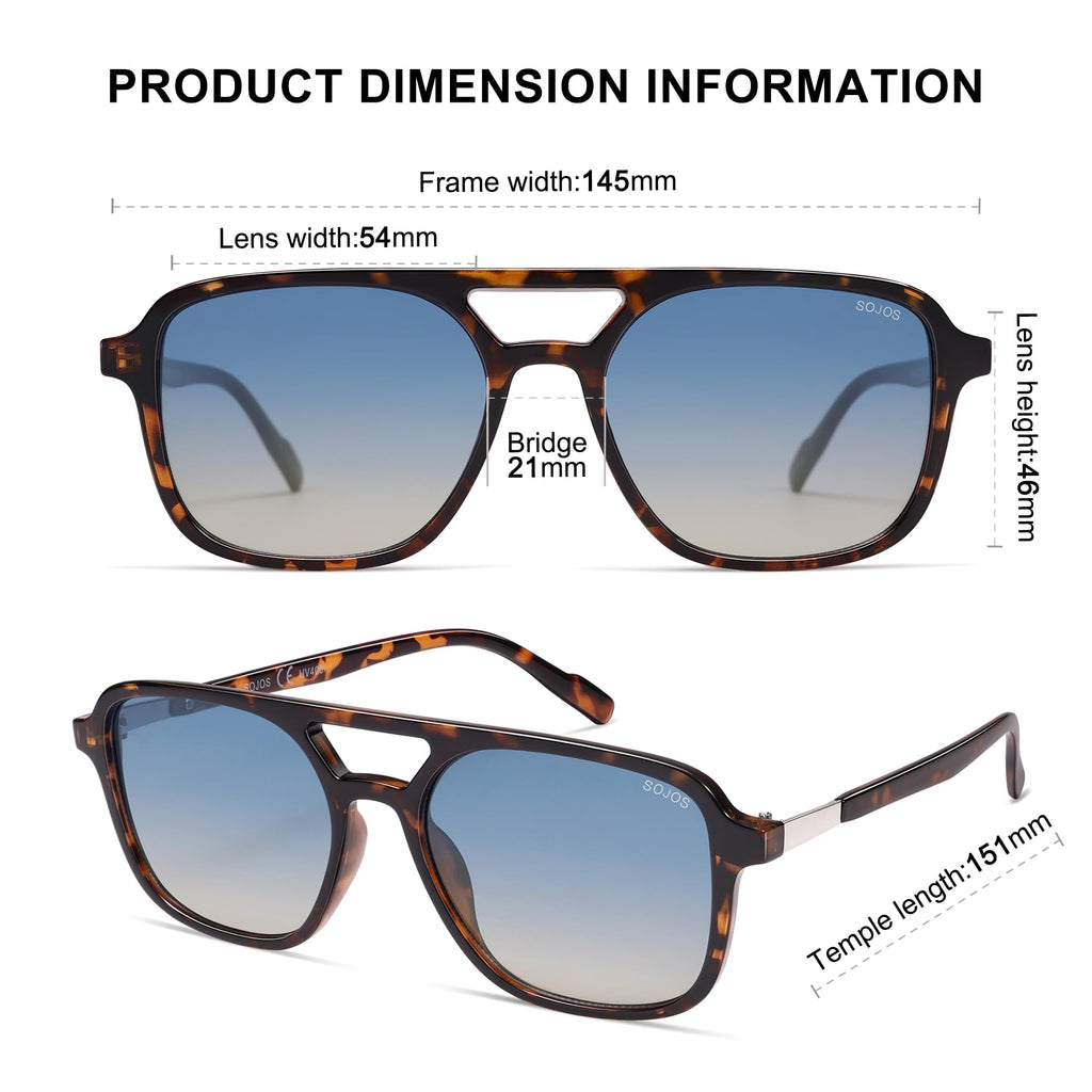 SOJOS Retro Aviator Sunglasses Womens Mens,Trendy Rectangle Shades SJ2202
