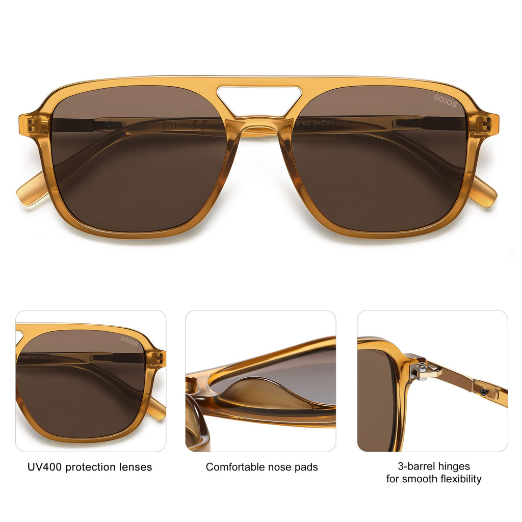 SOJOS Retro Aviator Sunglasses Womens Mens,Trendy Rectangle Shades SJ2202